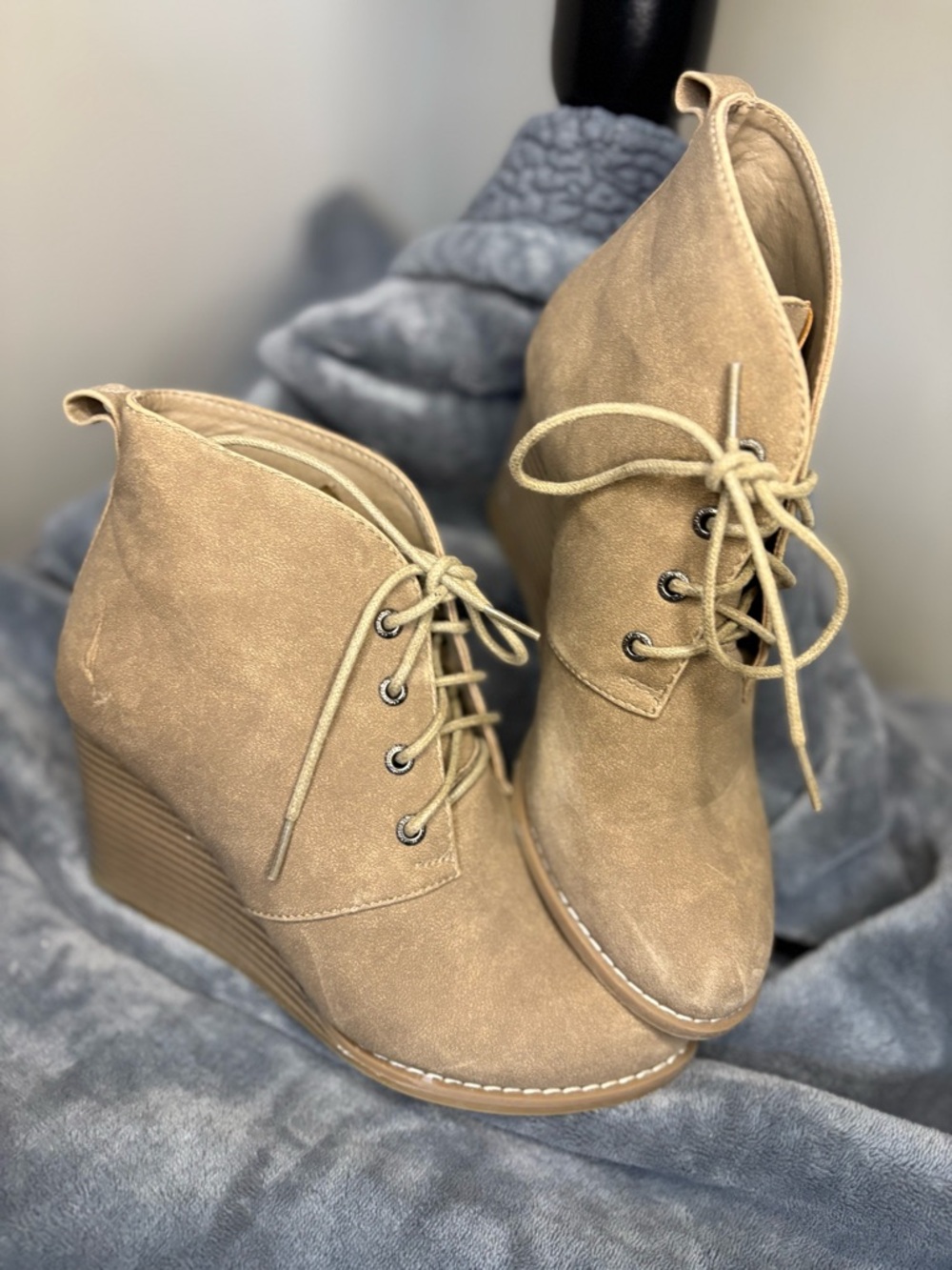 Nautica Tan Lace-Up Wedge Booties